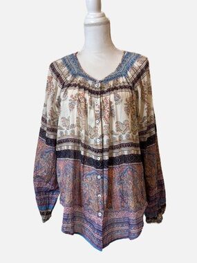 Sundance Boho Button-Front Multicolor Top Paisley and Floral Design Women’s XL